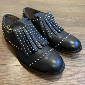Boemos Made in Italy Black Leather Silver Studded Shoes Oxfords Womens EU 40